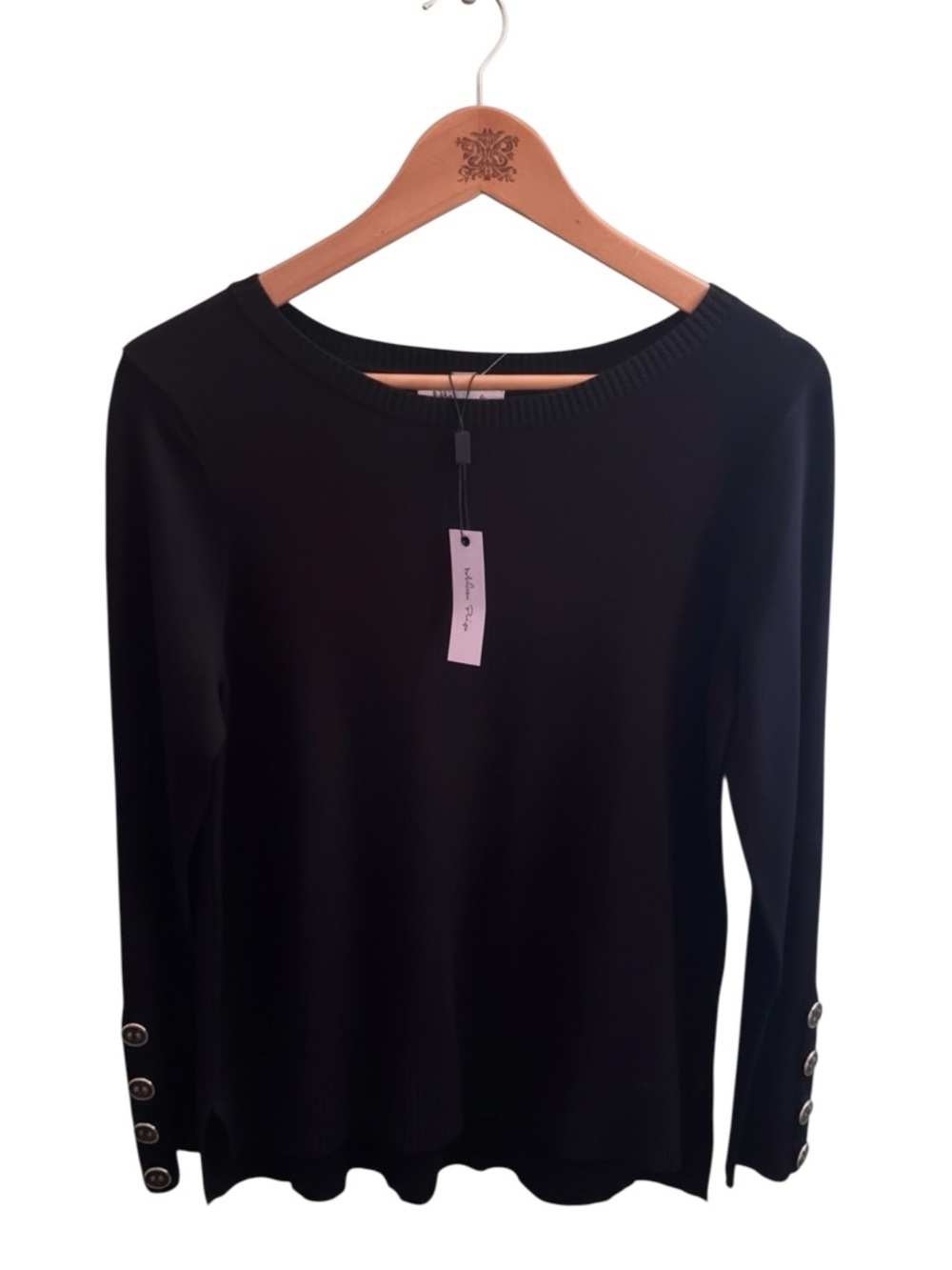 Melissa Paige Black Knit Sweater Womens M Button Cuff Long Sleeve NWT